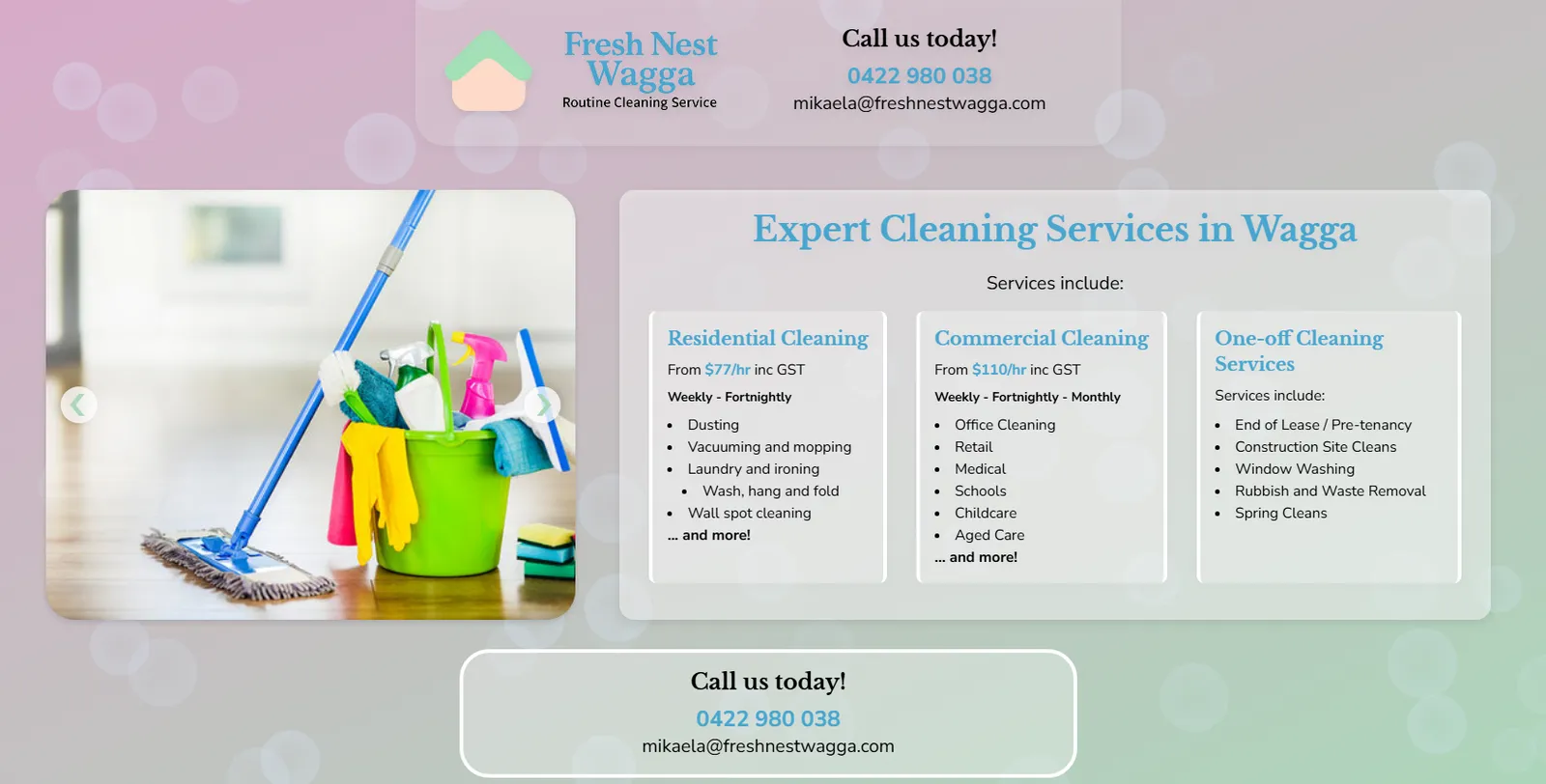 Screenshot of the Fresh Nest Wagga website built by Hallway Digital