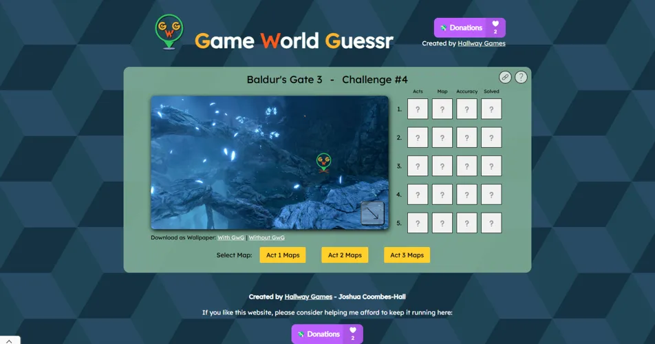 Screenshot of the Game World Guessr website built by Hallway Digital